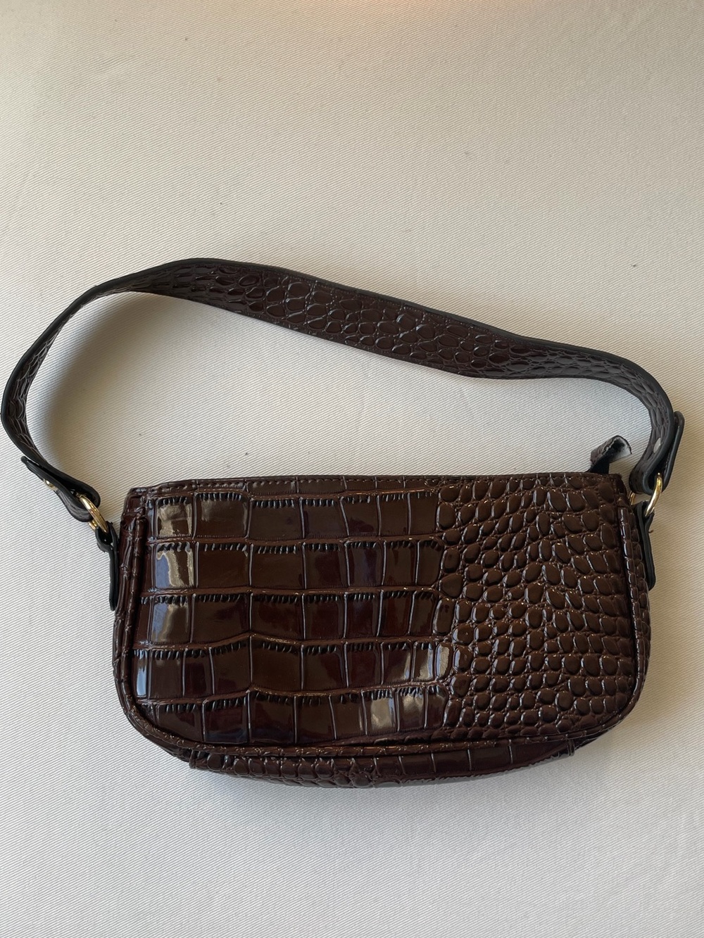Women's Dark Brown Croc-Embossed Shoulder Bag